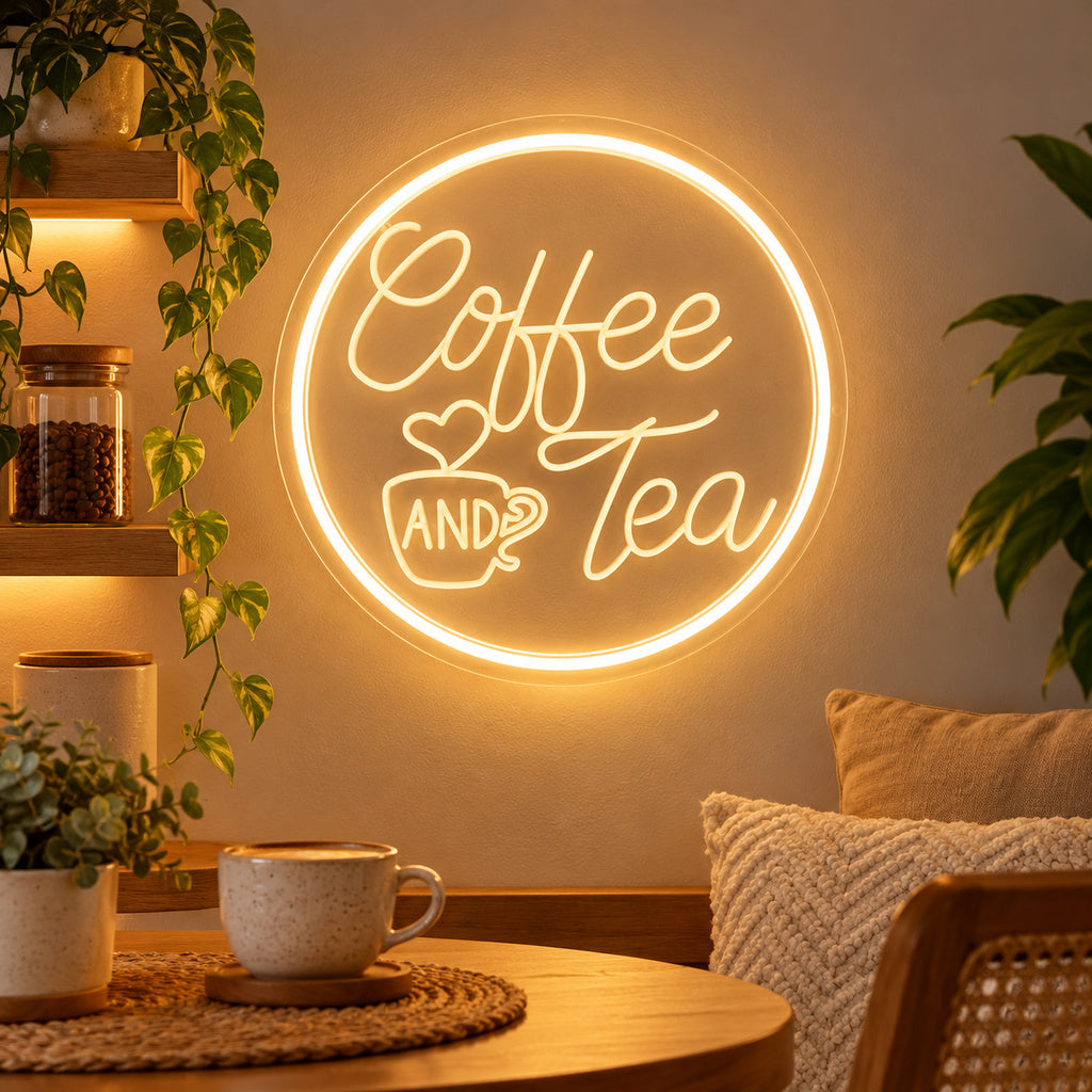 Coffee And Tea Circle LED Neon Sign image 2
