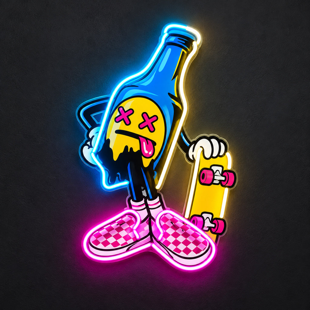 Cool Skateboard Beer LED Neon Sign image 1