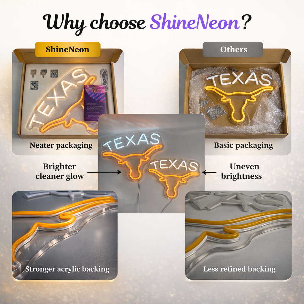 ShineNeon™ Texas Longhorn LED Neon Sign - Orange & White Western Decor for Bar Game Room or Man Cave