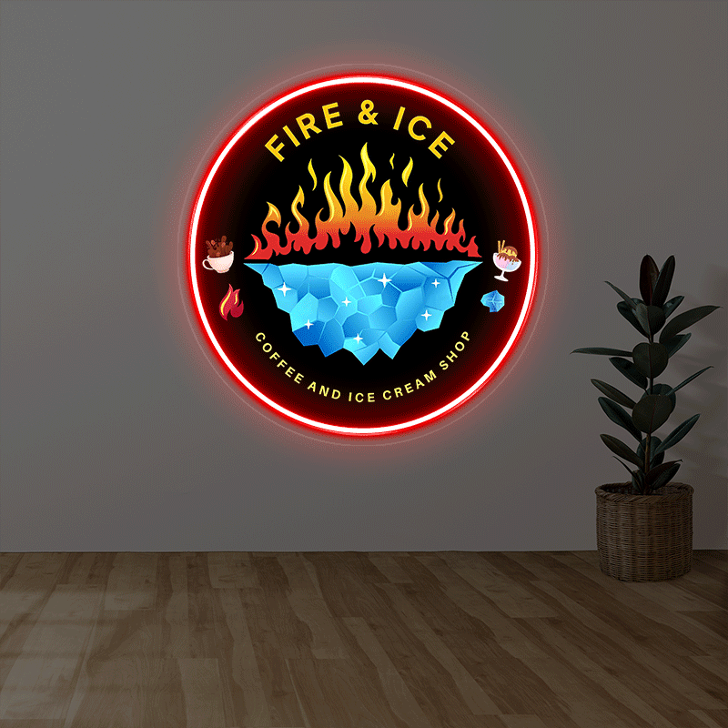 Fire and Ice RGB Custom Neon Sign - Custom LED neon sign front view
