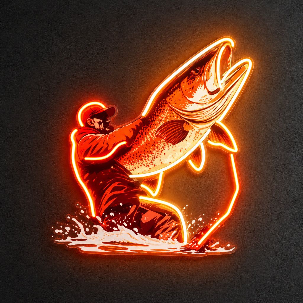 Fisherman Catching Fish LED Neon Sign image 1