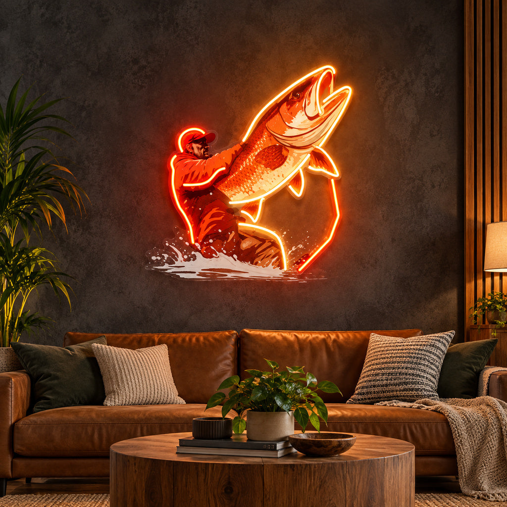 Fisherman Catching Fish LED Neon Sign image 2