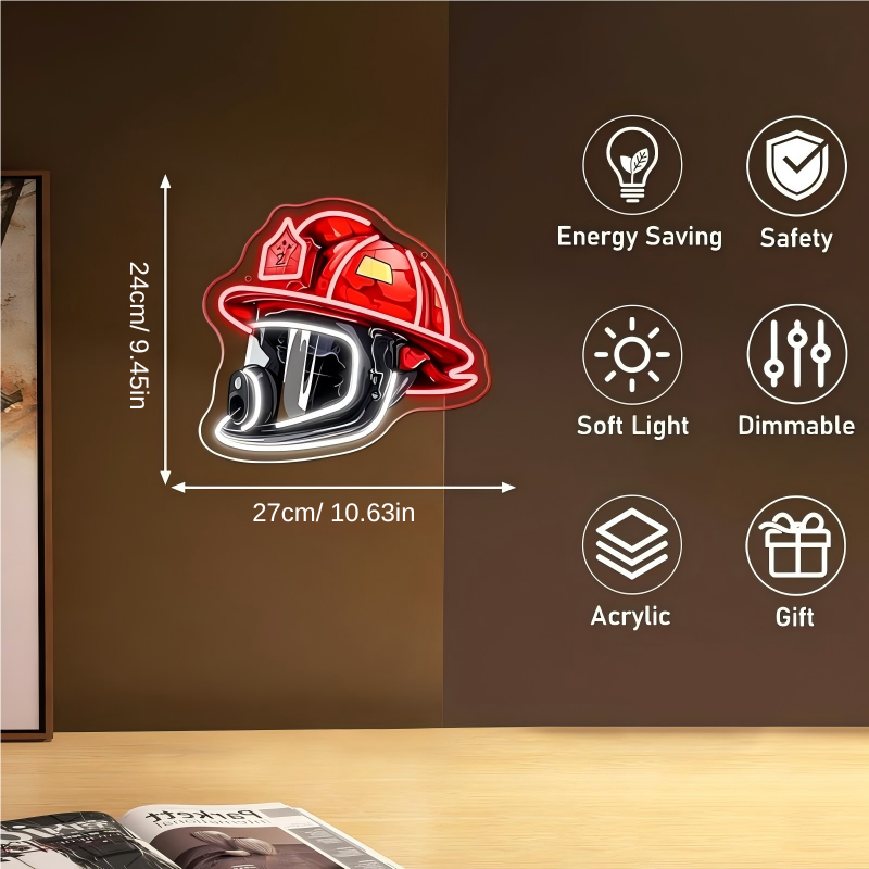 Firefighter Helmet Design USB Led Neon Sign