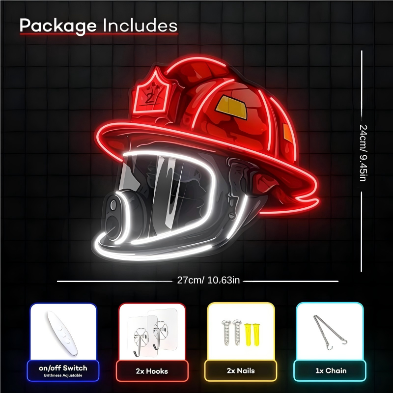 Firefighter Helmet Design USB Led Neon Sign