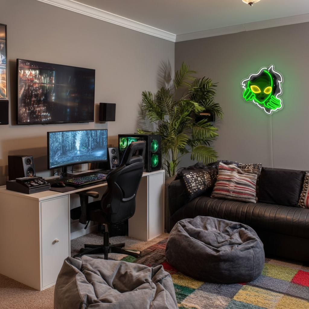 ShineNeon™ Alien LED Neon Sign - Galactic Green Neon Wall Decor for Man Cave & Gaming Room