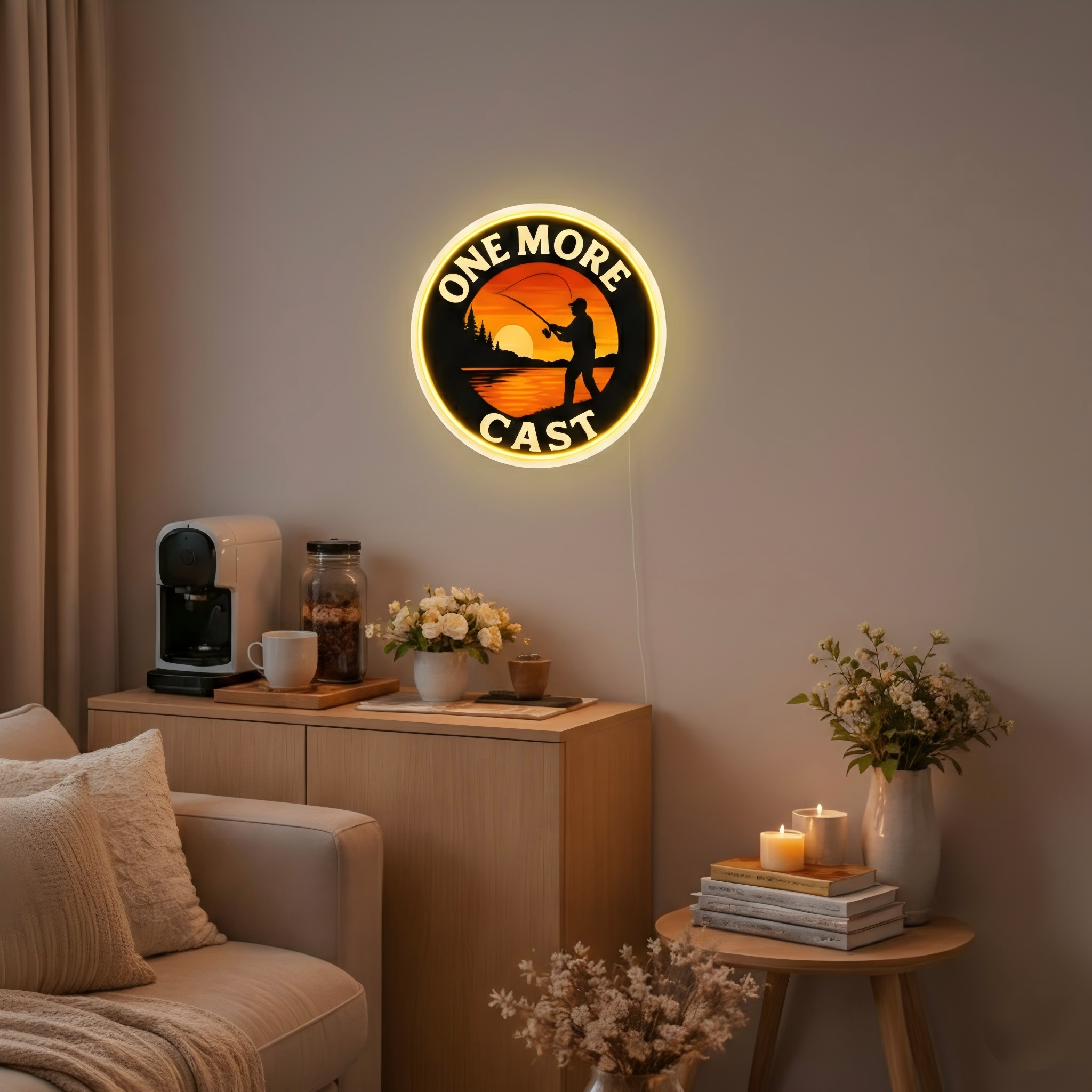 ShineNeon™ One More Cast Fishing LED Neon Sign - Sunset Lake House Wall Decor for Mancave