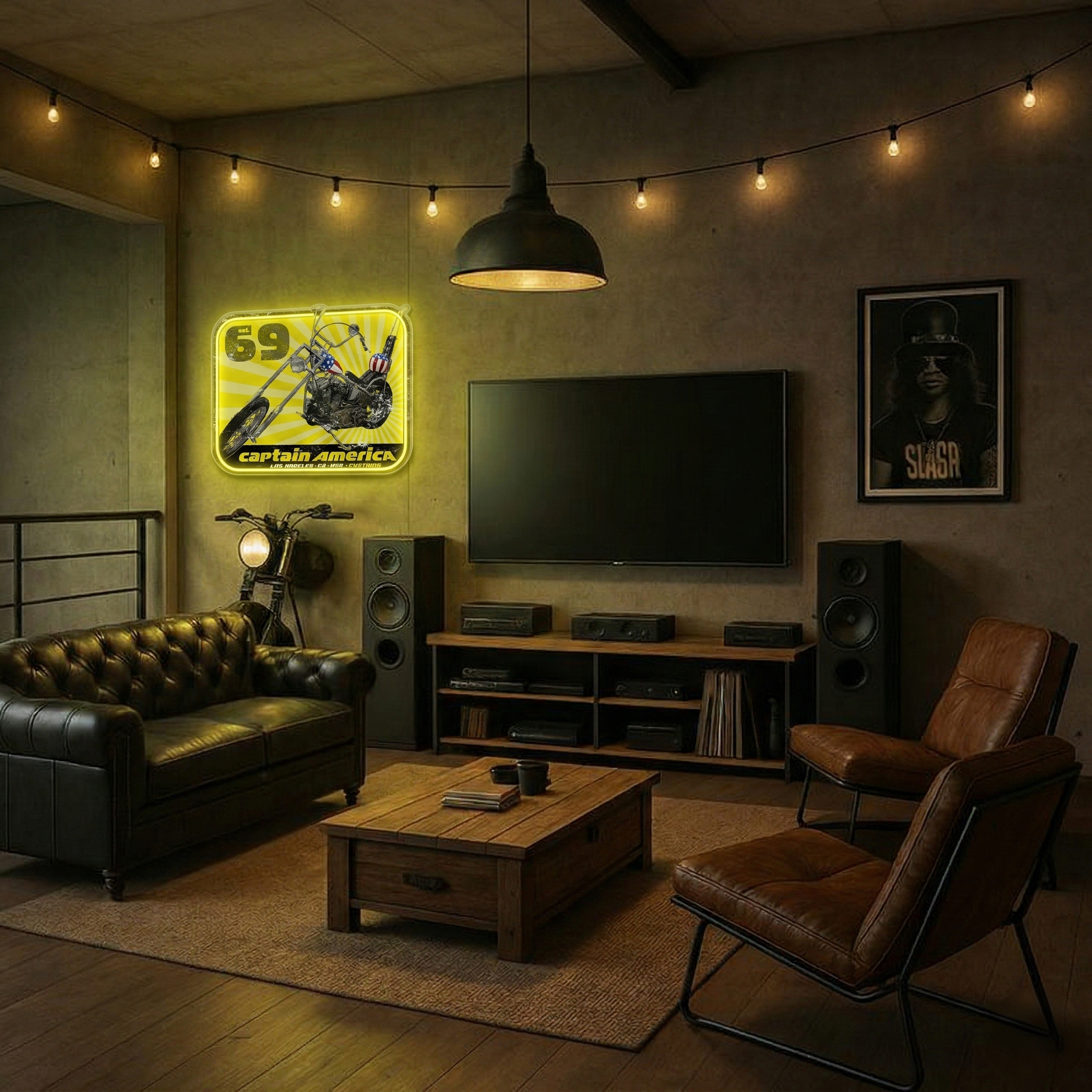 ShineNeon™ Captain America Chopper LED Neon Sign - Vintage 69 Biker Wall Art