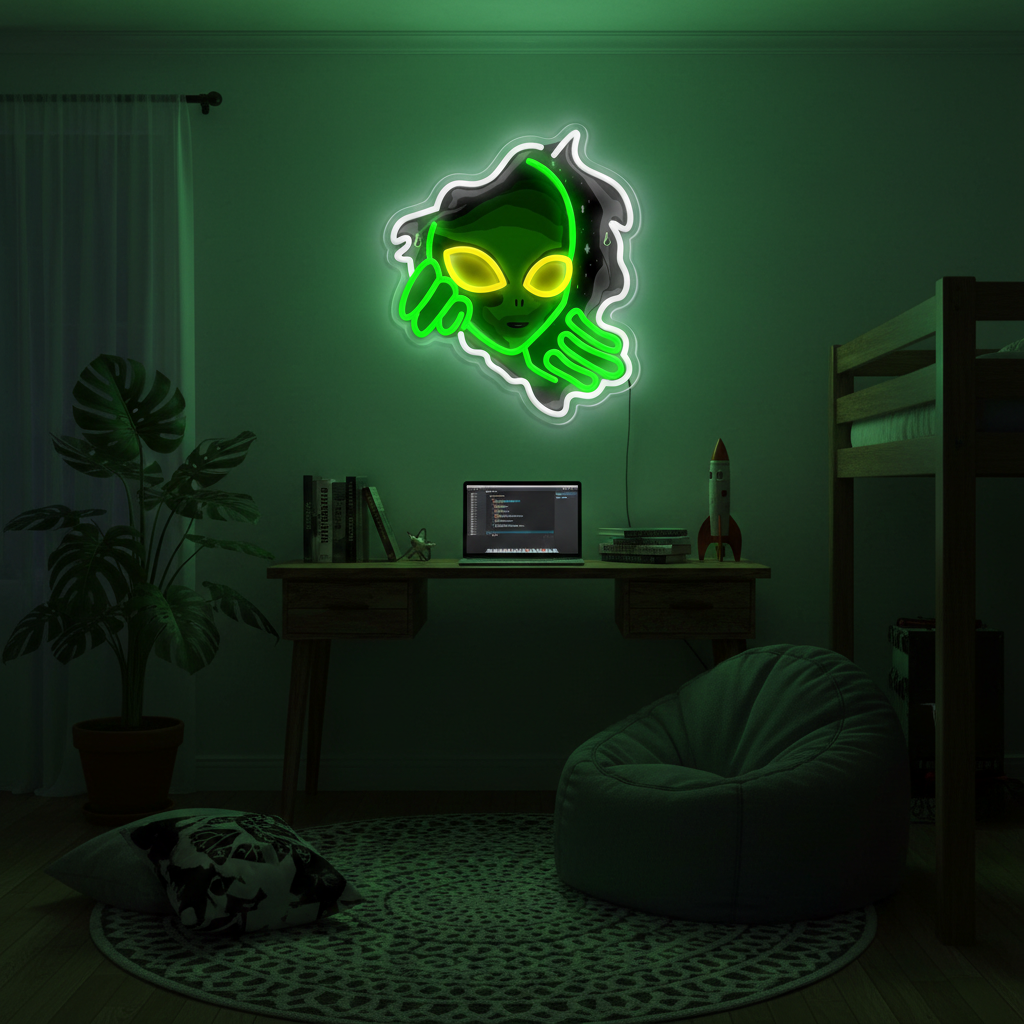 ShineNeon™ Alien LED Neon Sign - Galactic Green Neon Wall Decor for Man Cave & Gaming Room