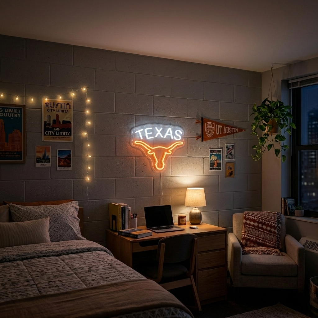 ShineNeon™ Texas Longhorn LED Neon Sign - Orange & White Western Decor for Bar Game Room or Man Cave