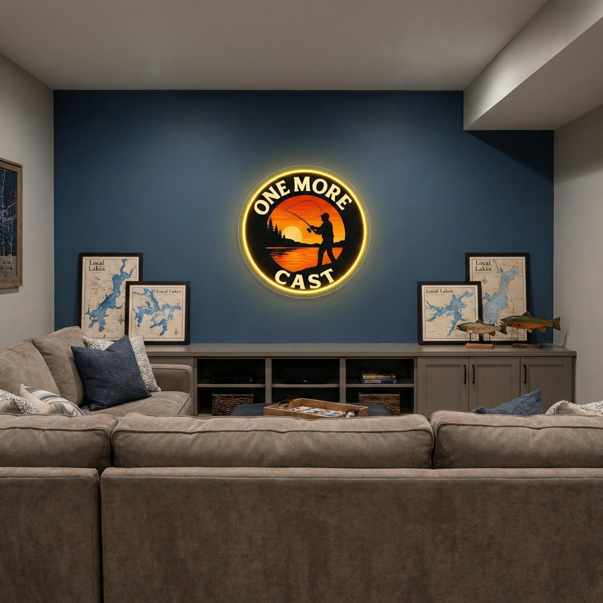 ShineNeon™ One More Cast Fishing LED Neon Sign - Sunset Lake House Wall Decor for Mancave