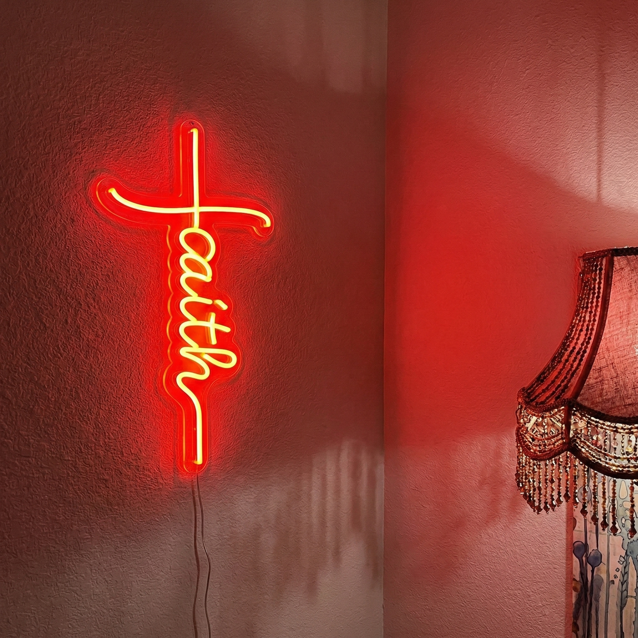 ShineNeon™ Red Faith Cross LED Neon Sign - Christian Wall Decor & Prayer Room Glow