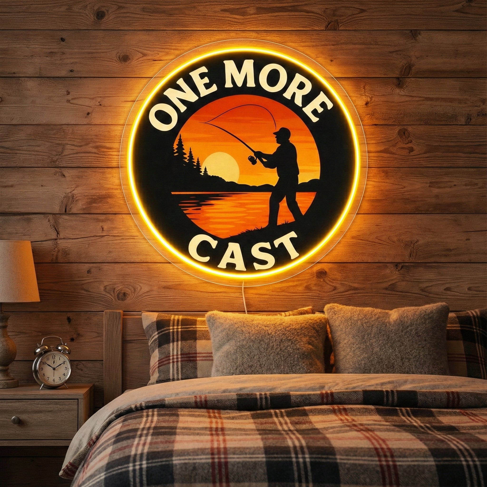 ShineNeon™ One More Cast Fishing LED Neon Sign - Sunset Lake House Wall Decor for Mancave