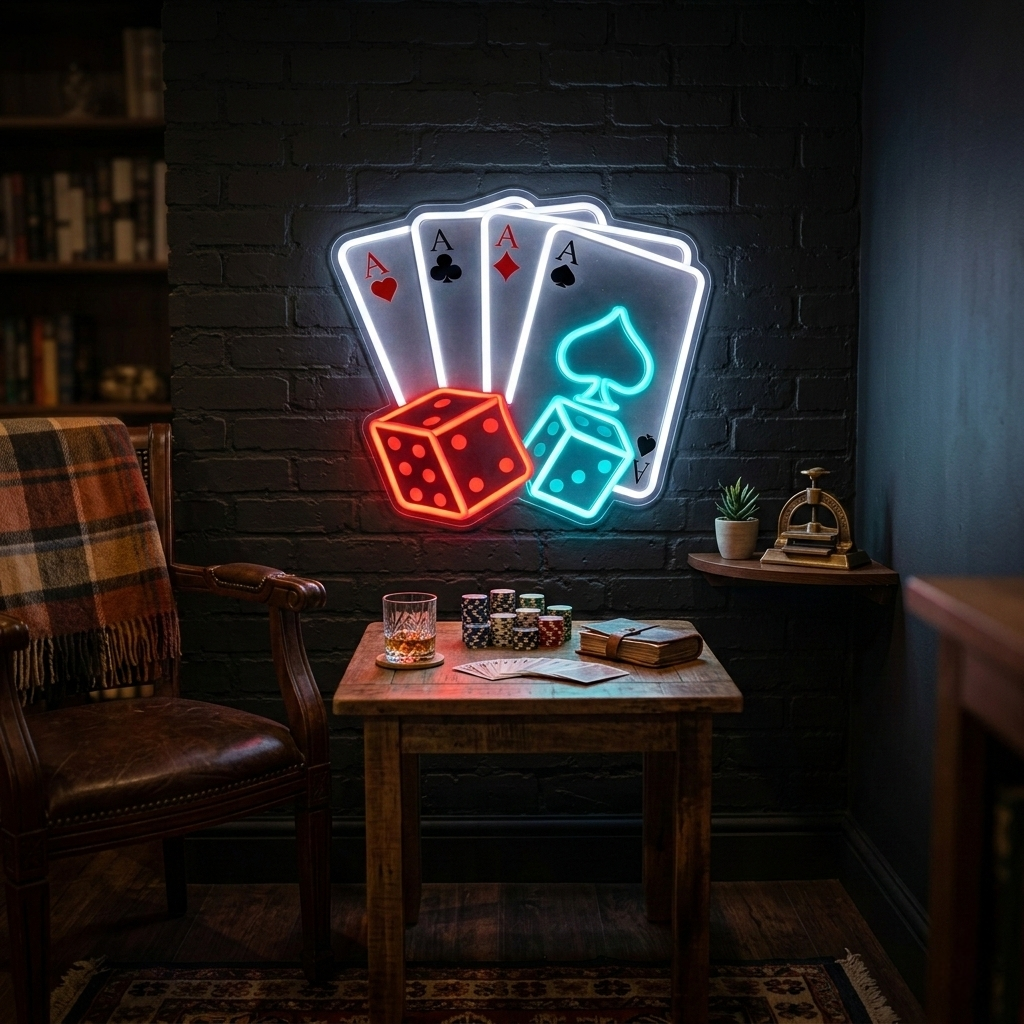 ShineNeon™ Four Aces & Dice LED Neon Sign - Vegas Casino Game Room Decor for Man Cave