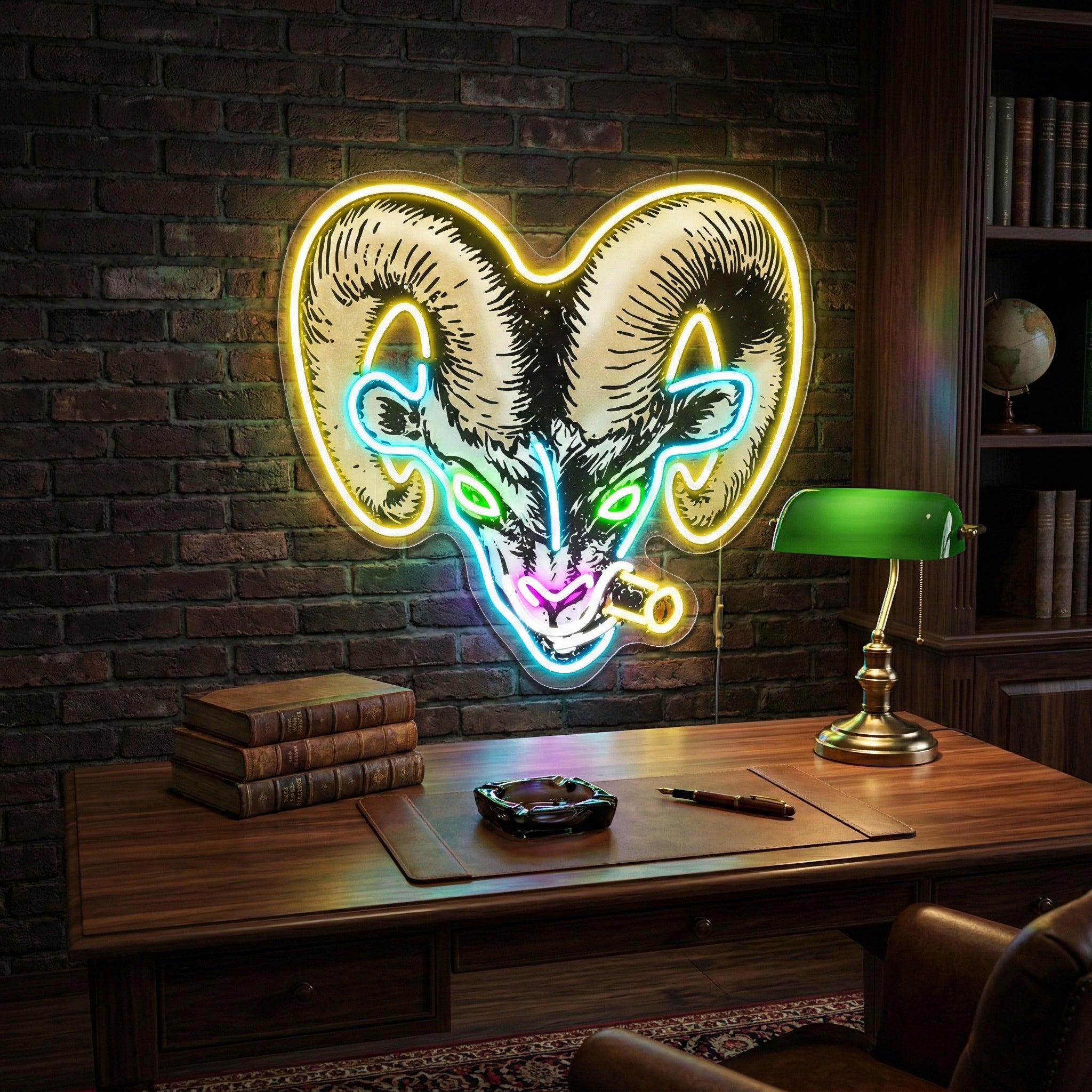 ShineNeon™ Badass Ram with Cigar LED Neon Sign - Gritty Neon Wall Art for Man Cave & Home Bar
