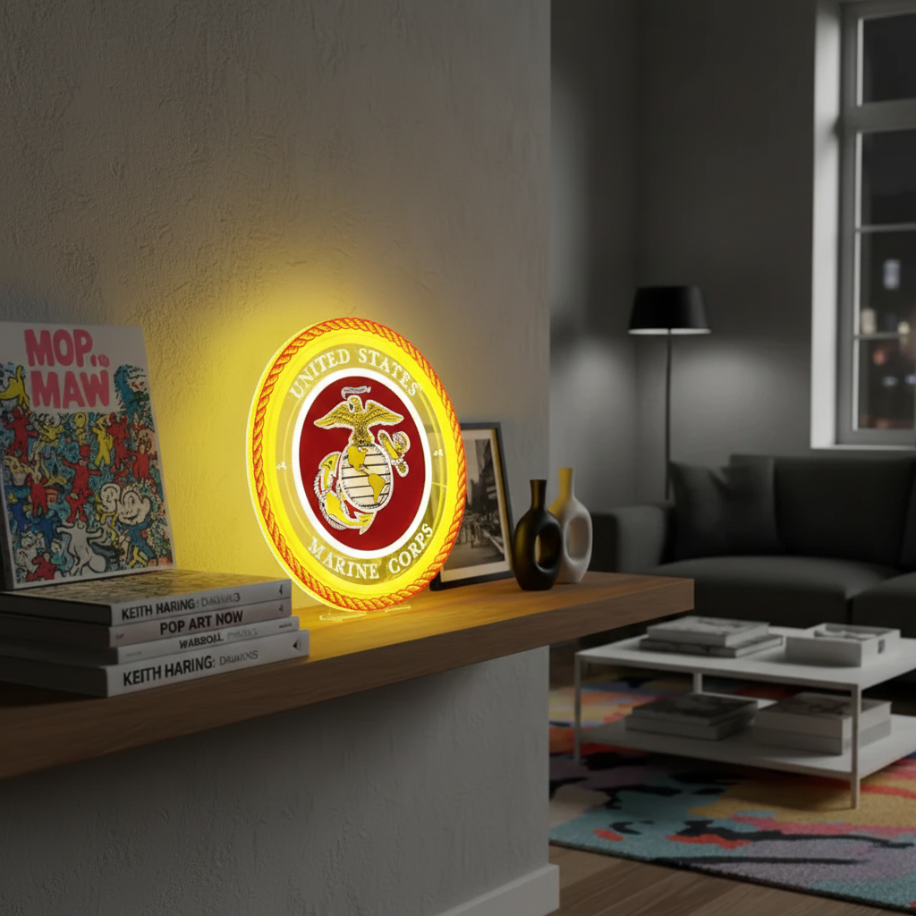 ShineNeon™ Semper Fi Legacy LED Neon Sign – Gold & Red Patriotic Light for Man Cave