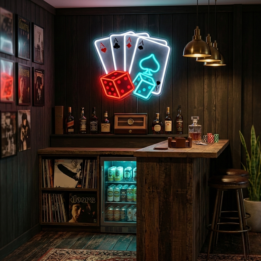 ShineNeon™ Four Aces & Dice LED Neon Sign - Vegas Casino Game Room Decor for Man Cave