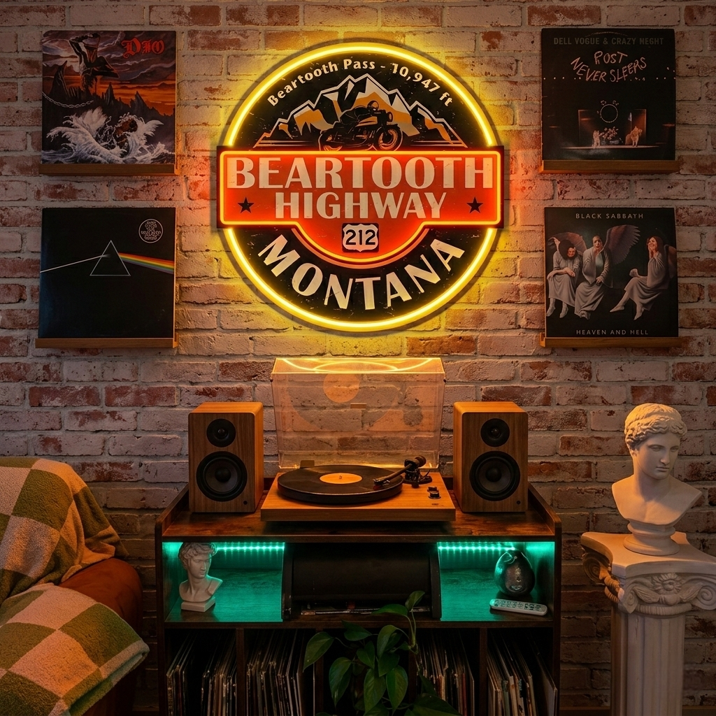 ShineNeon™ Beartooth Highway 212 Motorcycle Neon Sign - Retro Montana Garage & Man Cave Decor