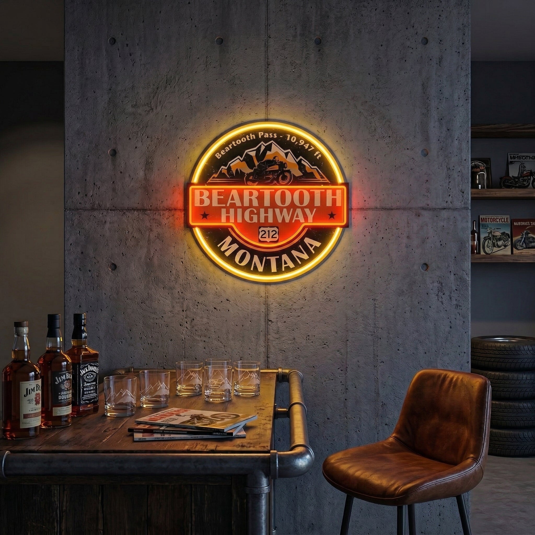 ShineNeon™ Beartooth Highway 212 Motorcycle Neon Sign - Retro Montana Garage & Man Cave Decor