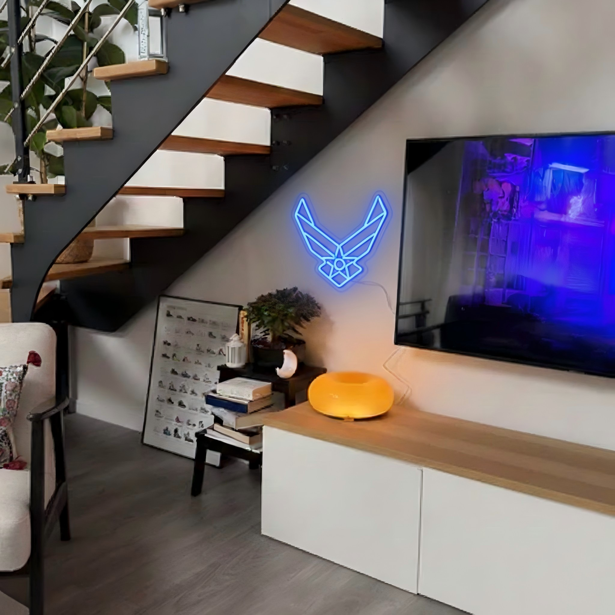 ShineNeon™ Stealth Wing LED Neon Sign – Tactical Blue Glow for Garage & Mancave