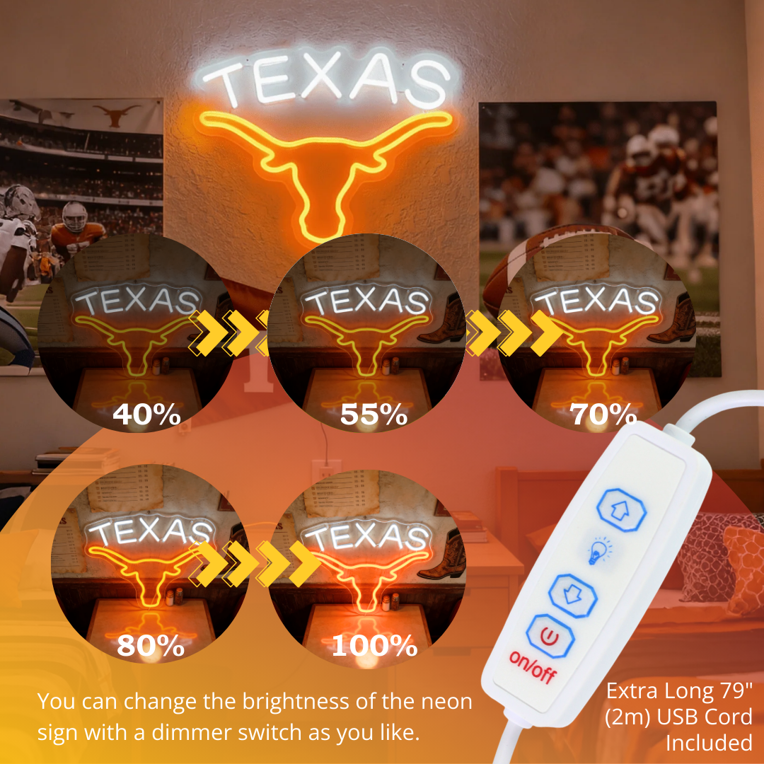 ShineNeon™ Texas Longhorn LED Neon Sign - Orange & White Western Decor for Bar Game Room or Man Cave
