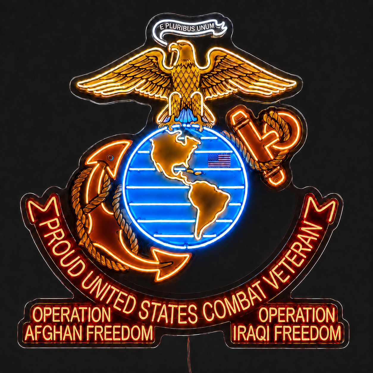 Custom U.S. Marine Corps Combat Veteran LED Neon Sign