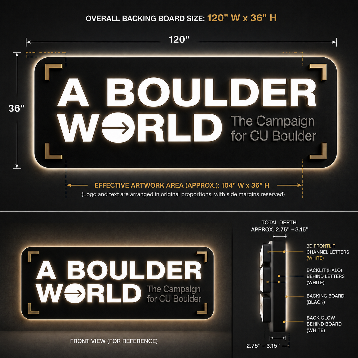 A BOULDER WORLD 3D Frontlit And Backlit Channel Led Light Sign