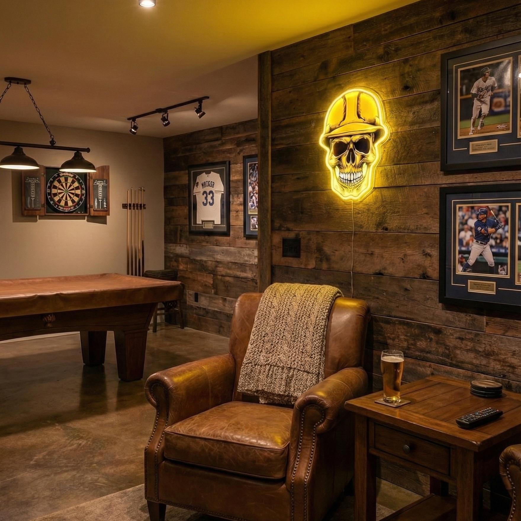 ShineNeon™ Hard Hat Skull LED Neon Sign - Construction Wall Decor for Garage Mancave & Workshop