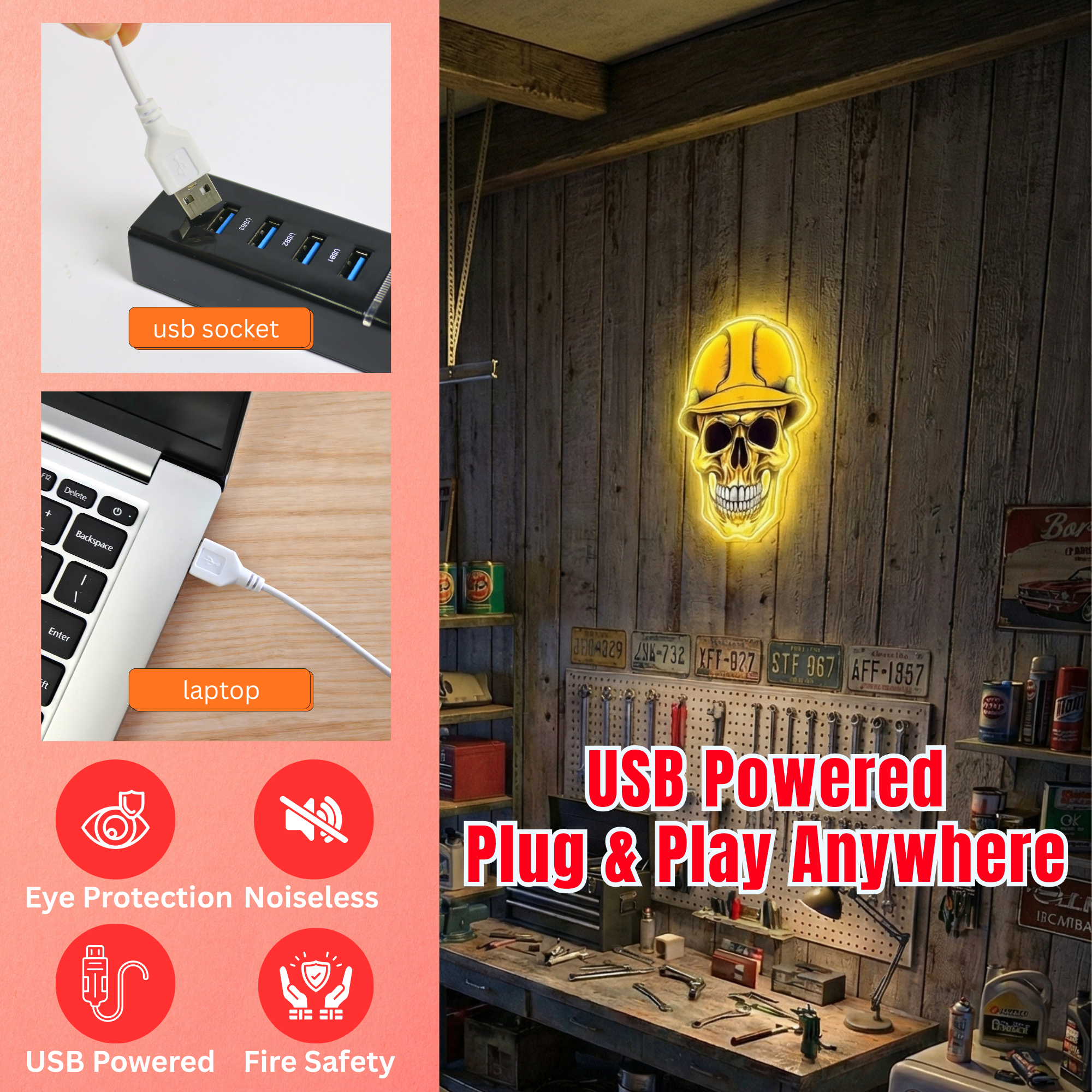 ShineNeon™ Hard Hat Skull LED Neon Sign - Construction Wall Decor for Garage Mancave & Workshop