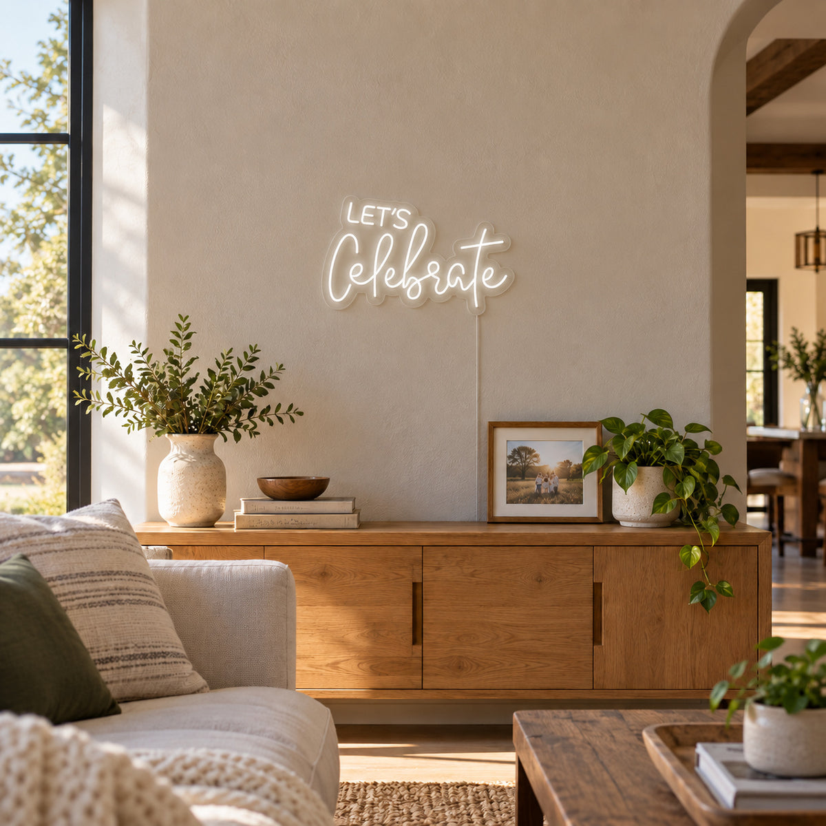 Lets Celebrate White Script LED Neon Sign — image 03