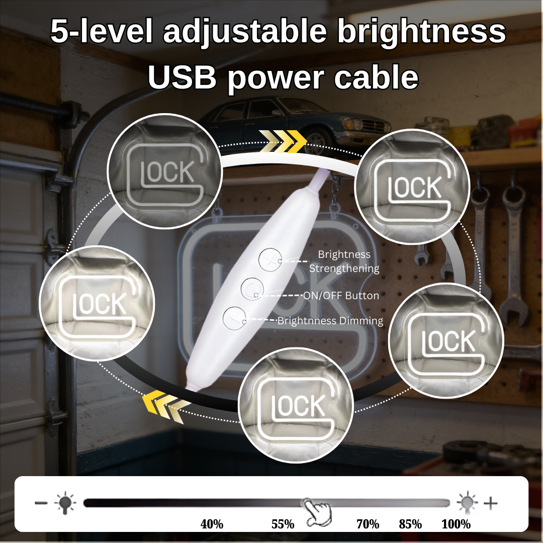 Glock USB LED Neon Sign for Bar Game Room & Man Cave Wall Decor