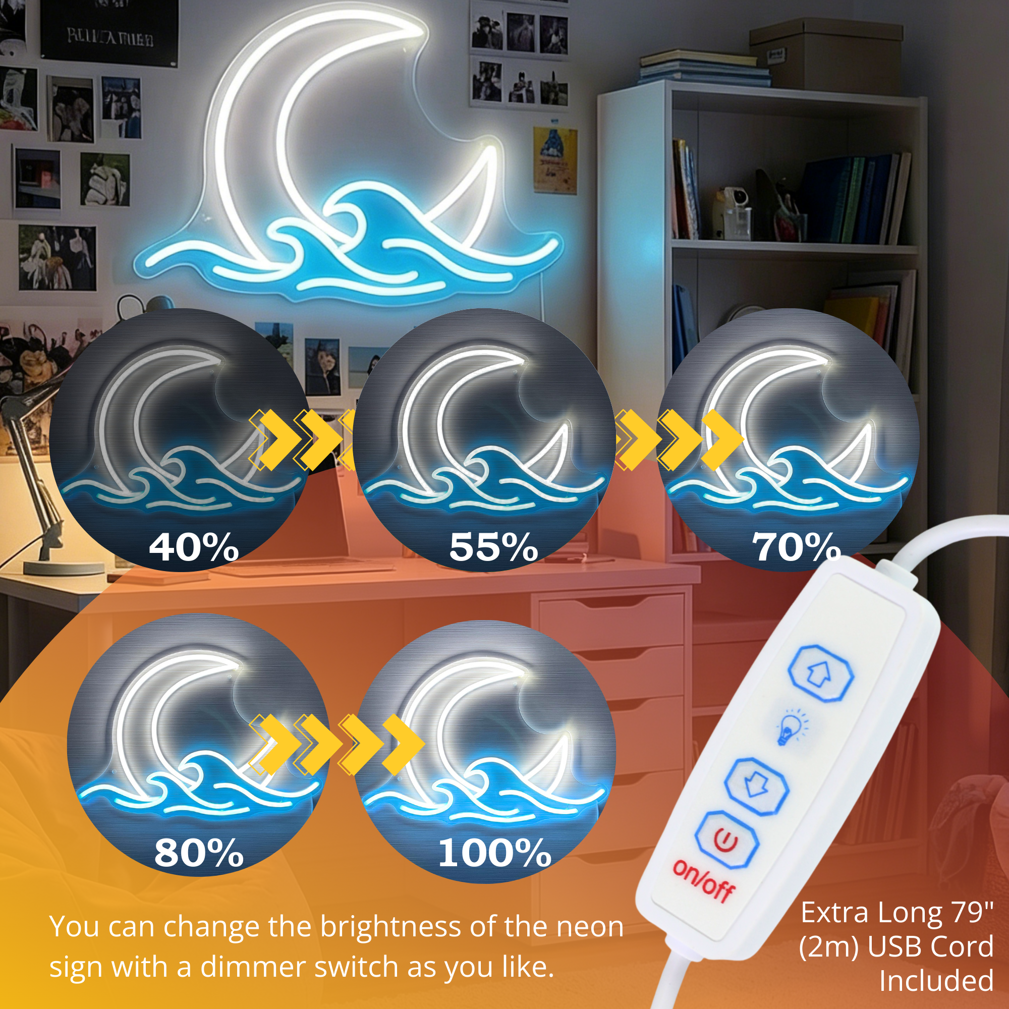 ShineNeon™ Moon & Ocean Waves LED Neon Sign - Serene Coastal Wall Decor for Bedroom