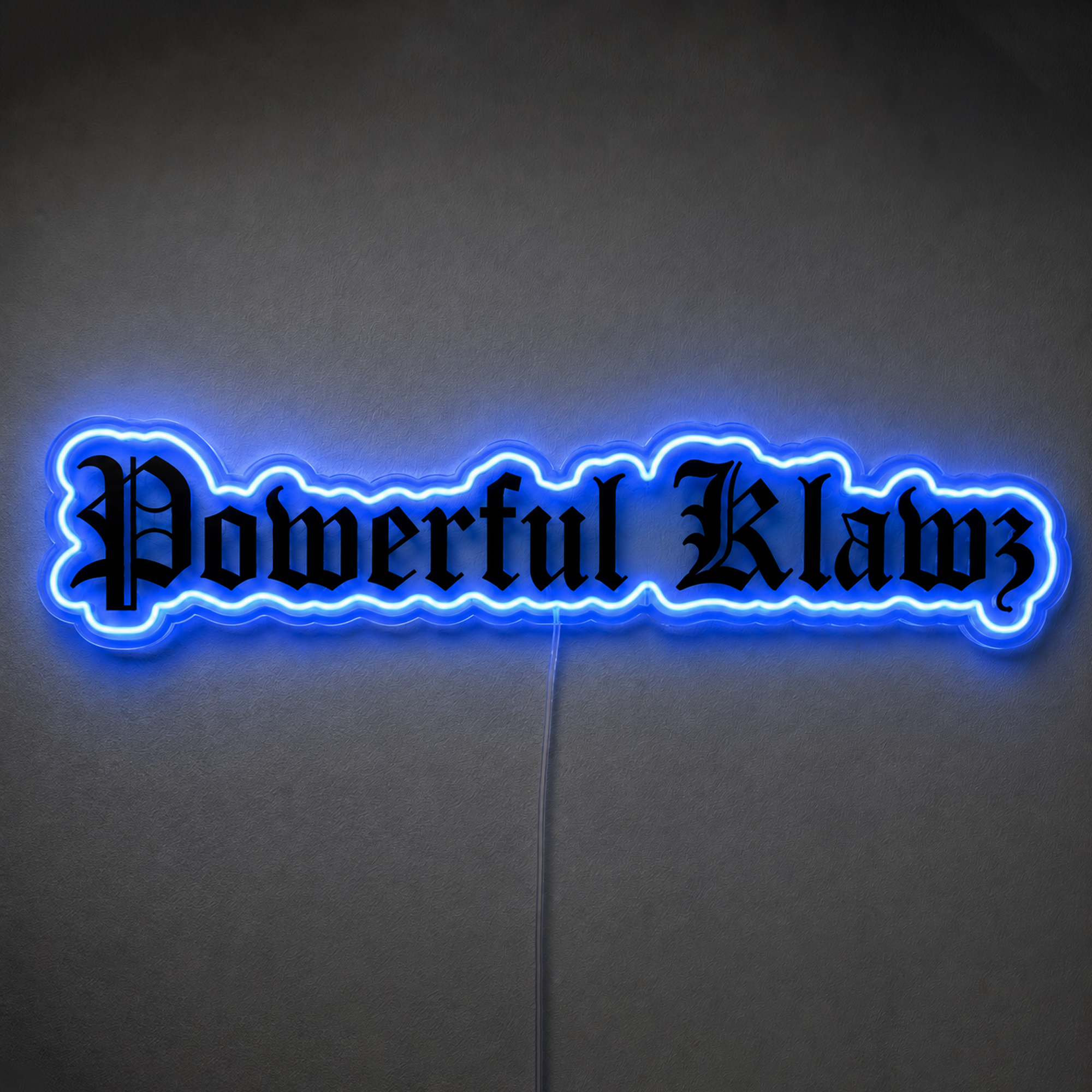 Powerful Klawz Custom LED Neon Sign – Blue Outline with Black UV Print