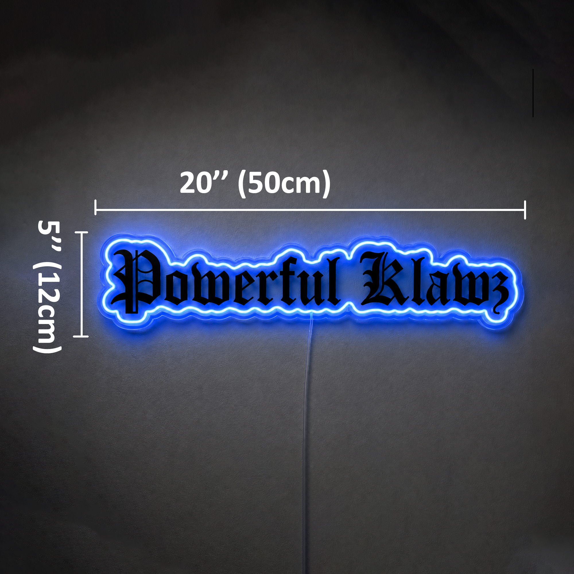 Powerful Klawz Custom LED Neon Sign – Blue Outline with Black UV Print