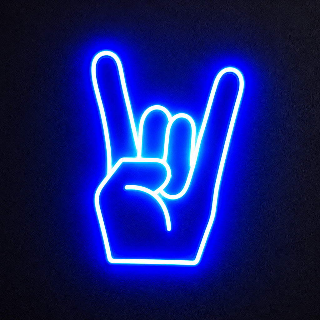 Rock On Hand Blue LED Neon Sign image 1