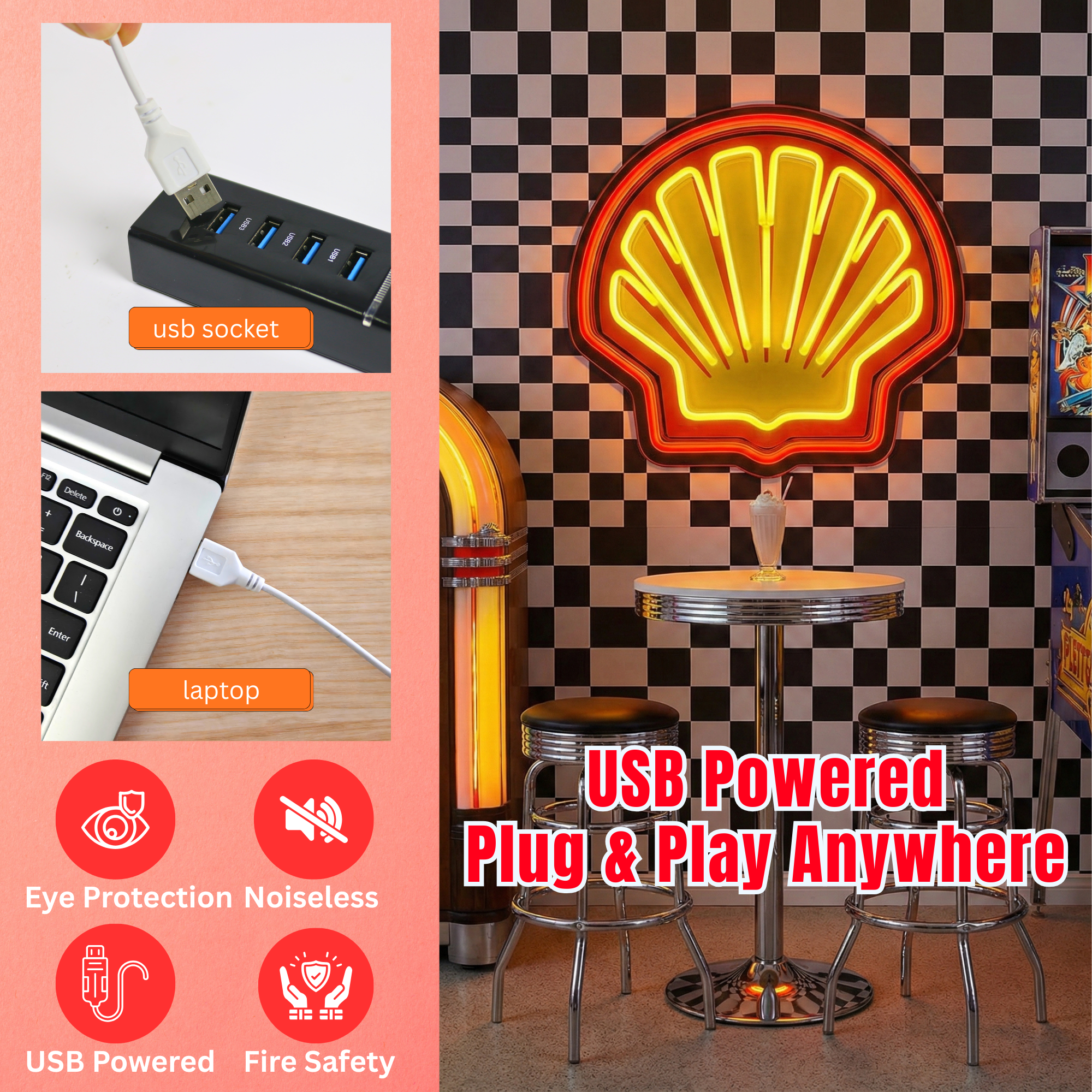 ShineNeon™ Retro Scallop Shell LED Neon Sign - Vintage Garage & Man Cave Wall Art