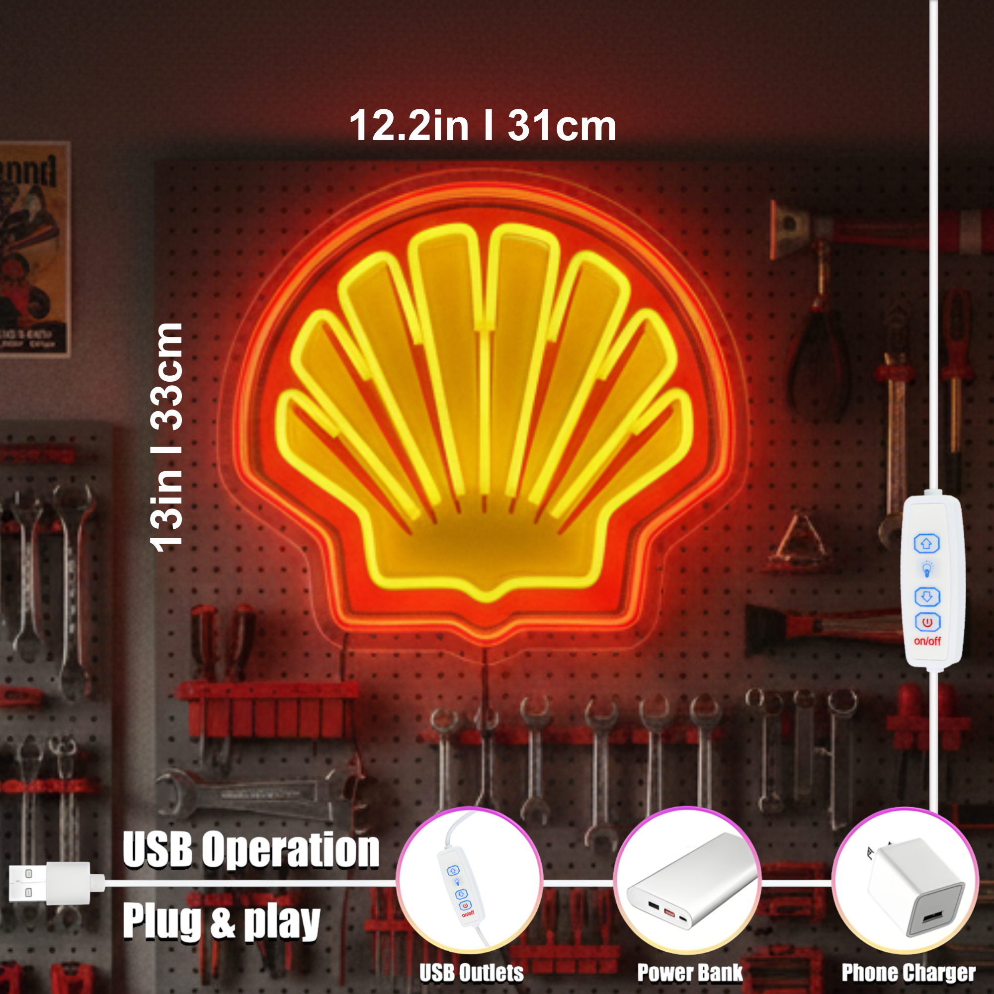 ShineNeon™ Retro Scallop Shell LED Neon Sign - Vintage Garage & Man Cave Wall Art