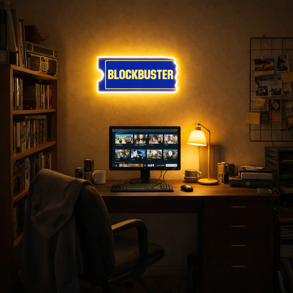 ShineNeon™ Retro Blockbuster Ticket LED Neon Sign - Movie Room & Mancave Wall Decor