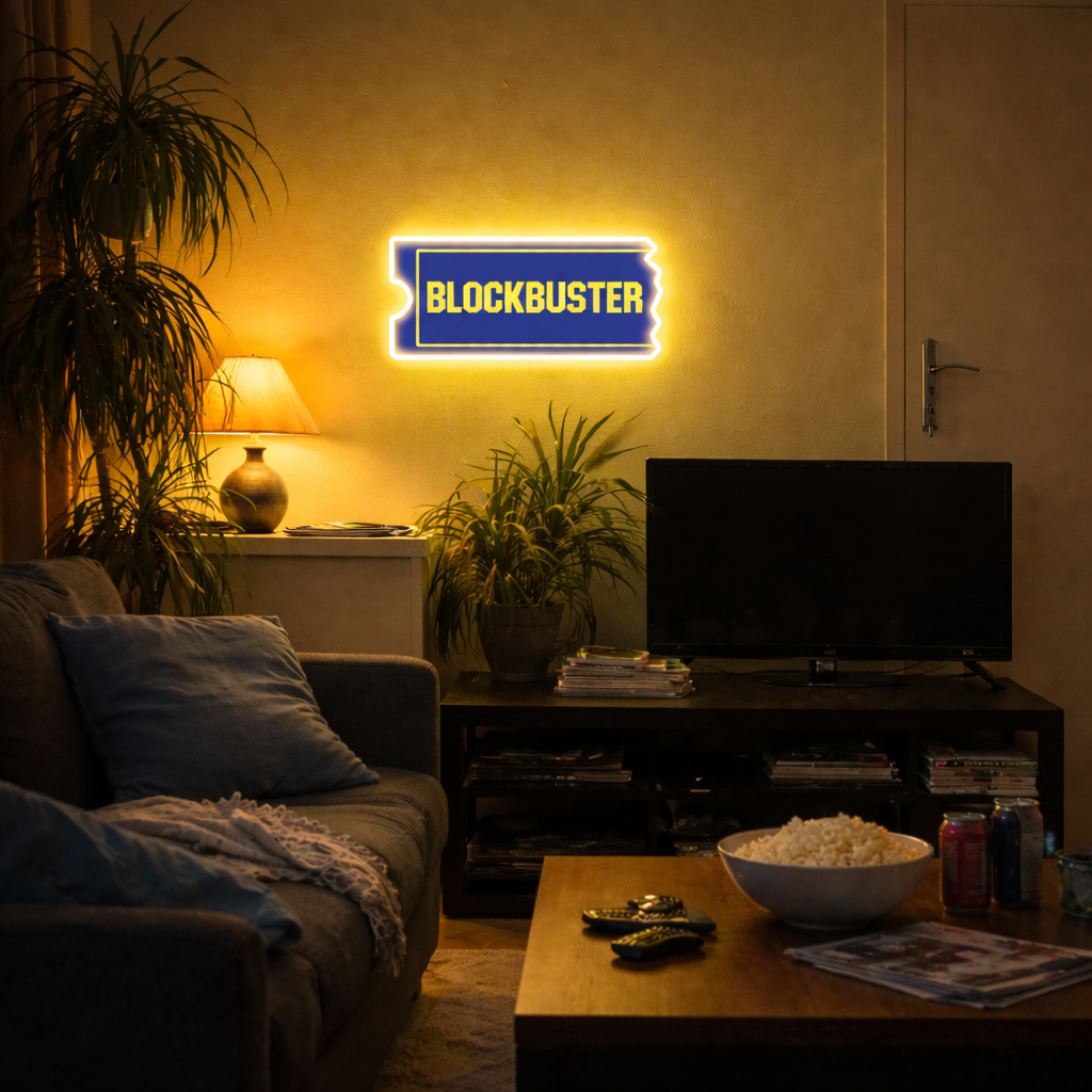 ShineNeon™ Retro Blockbuster Ticket LED Neon Sign - Movie Room & Mancave Wall Decor