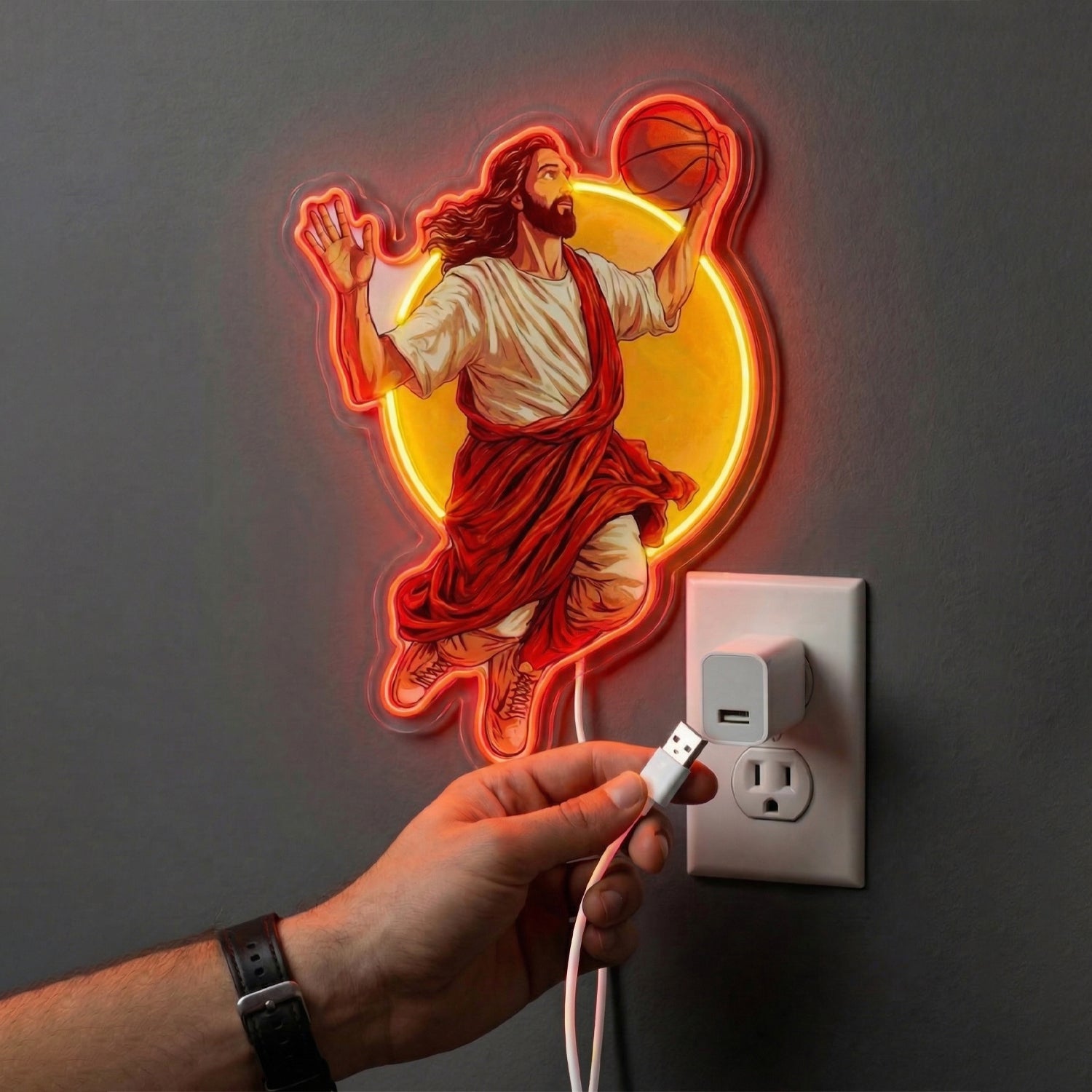 ShineNeon™ Jesus Basketball Neon Sign Holy Hoops Art for Man Cave USB Power