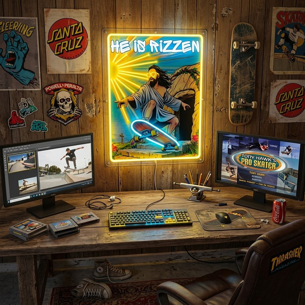 ShineNeon™ He Is Rizzin Vintage Poster Neon Sign USB Power