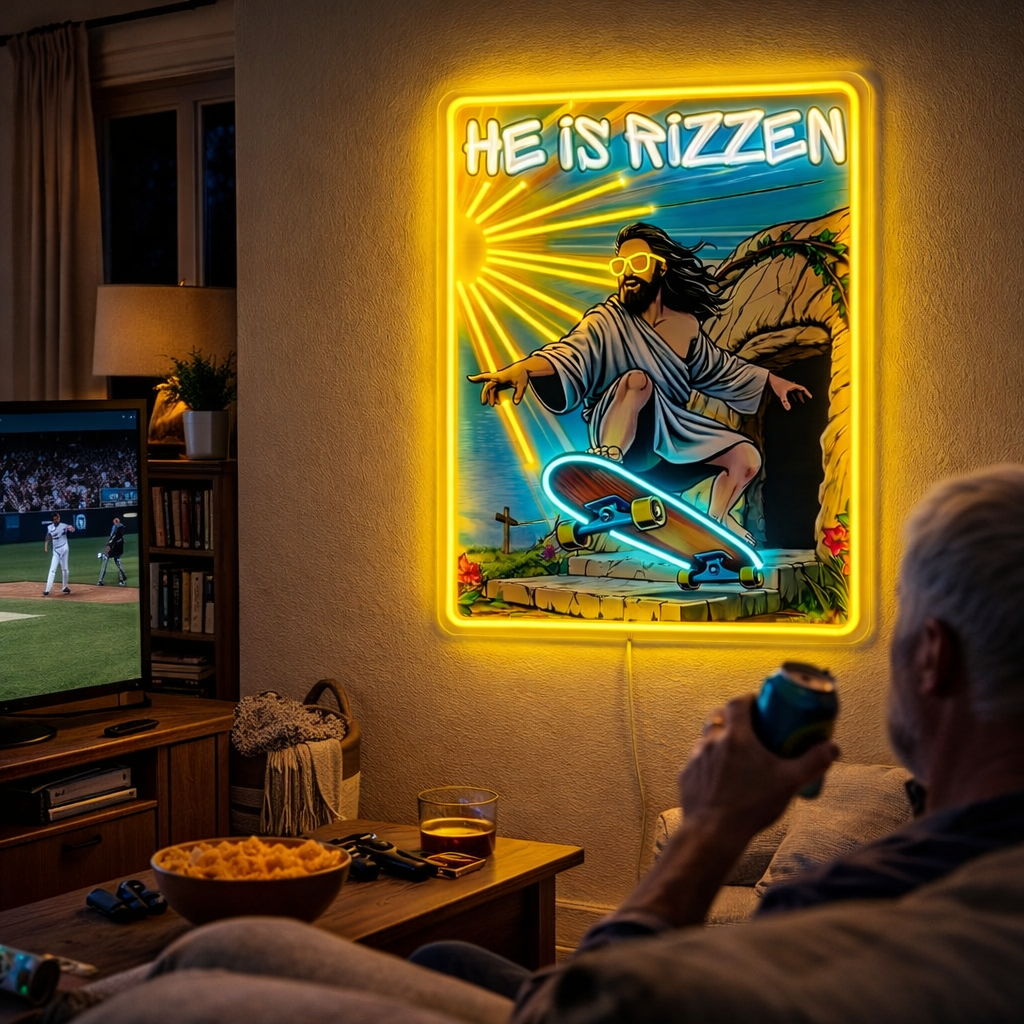 ShineNeon™ He Is Rizzin Vintage Poster Neon Sign USB Power