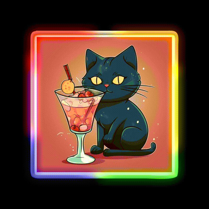 A Cat Drinks Cocktail Bar Decor Led Neon Sign Rgb Color - LED neon sign close-up detail