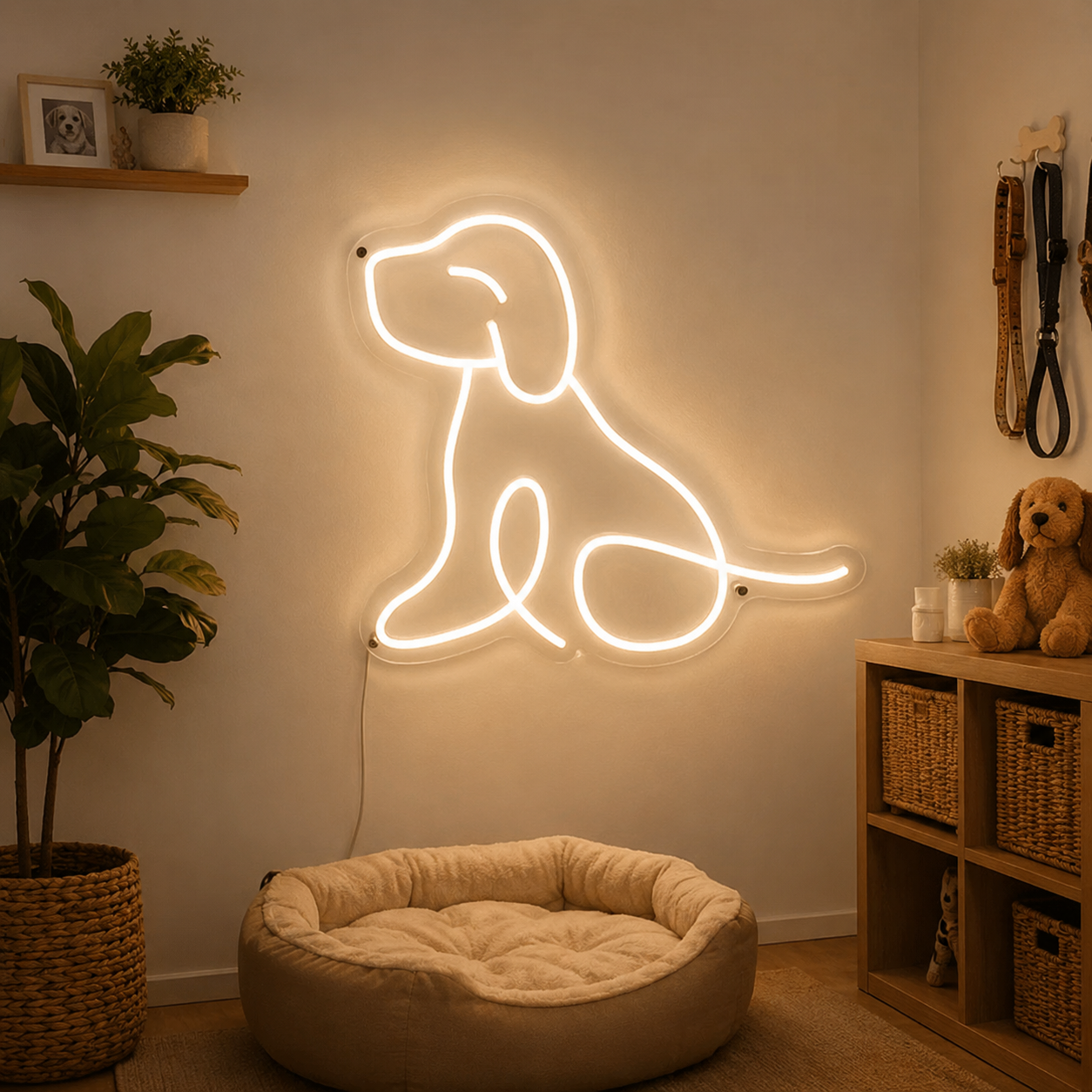 A Dog Sitting LED Neon Sign - 03 Real Lifestyle Scene