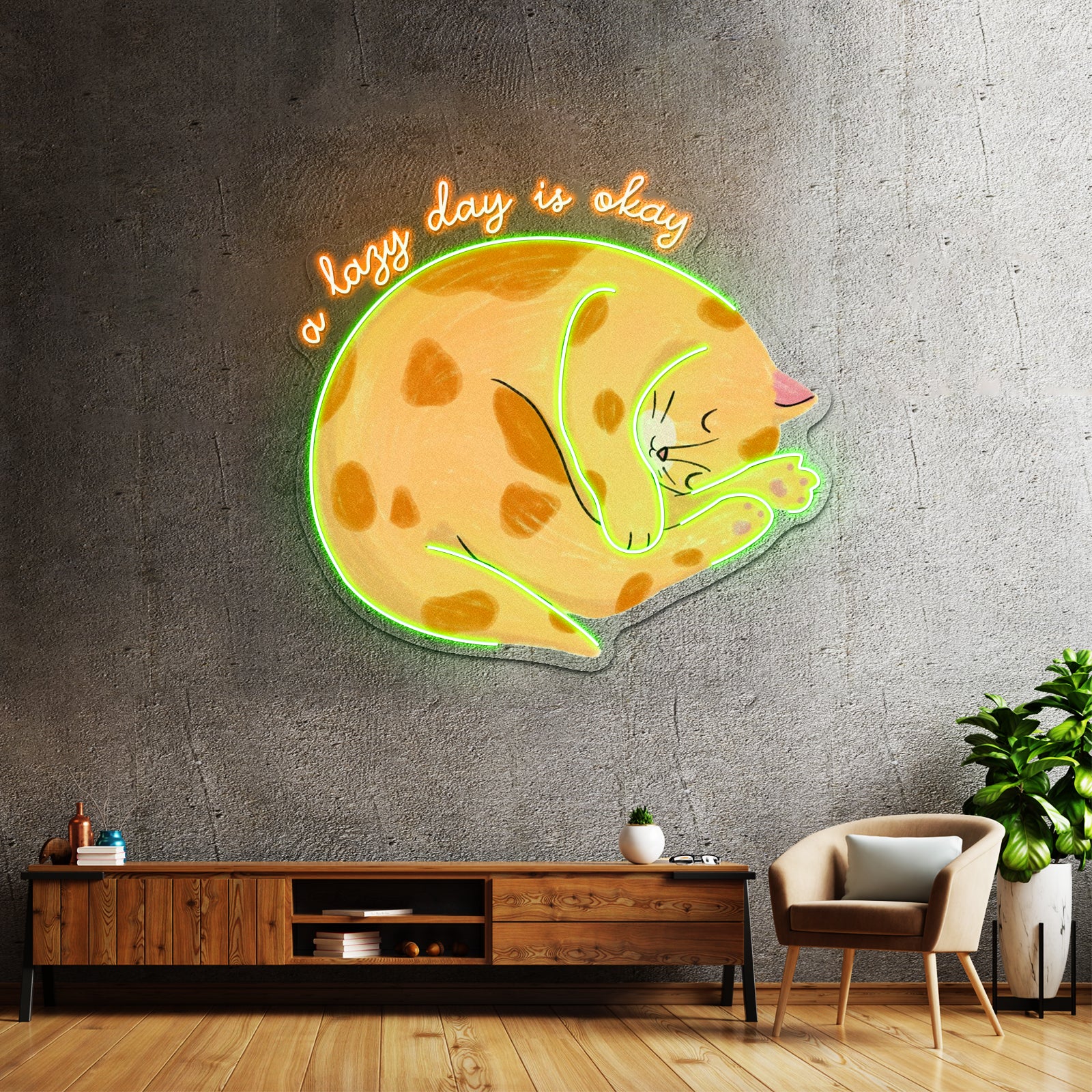 A Lazy Day Is Okay Cat Neon Signs For Cheap Neon Signs Artwork - LED neon sign view 9