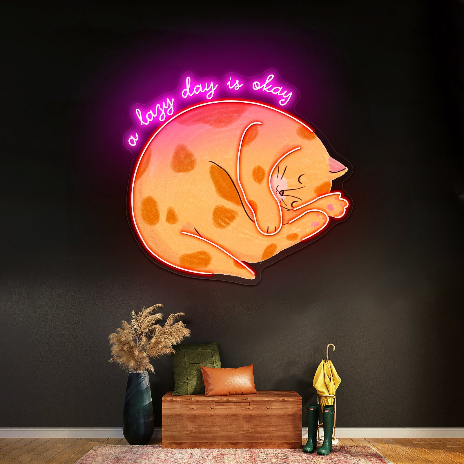 A Lazy Day Is Okay Cat Neon Signs For Cheap Neon Signs Artwork - Custom LED neon sign front view
