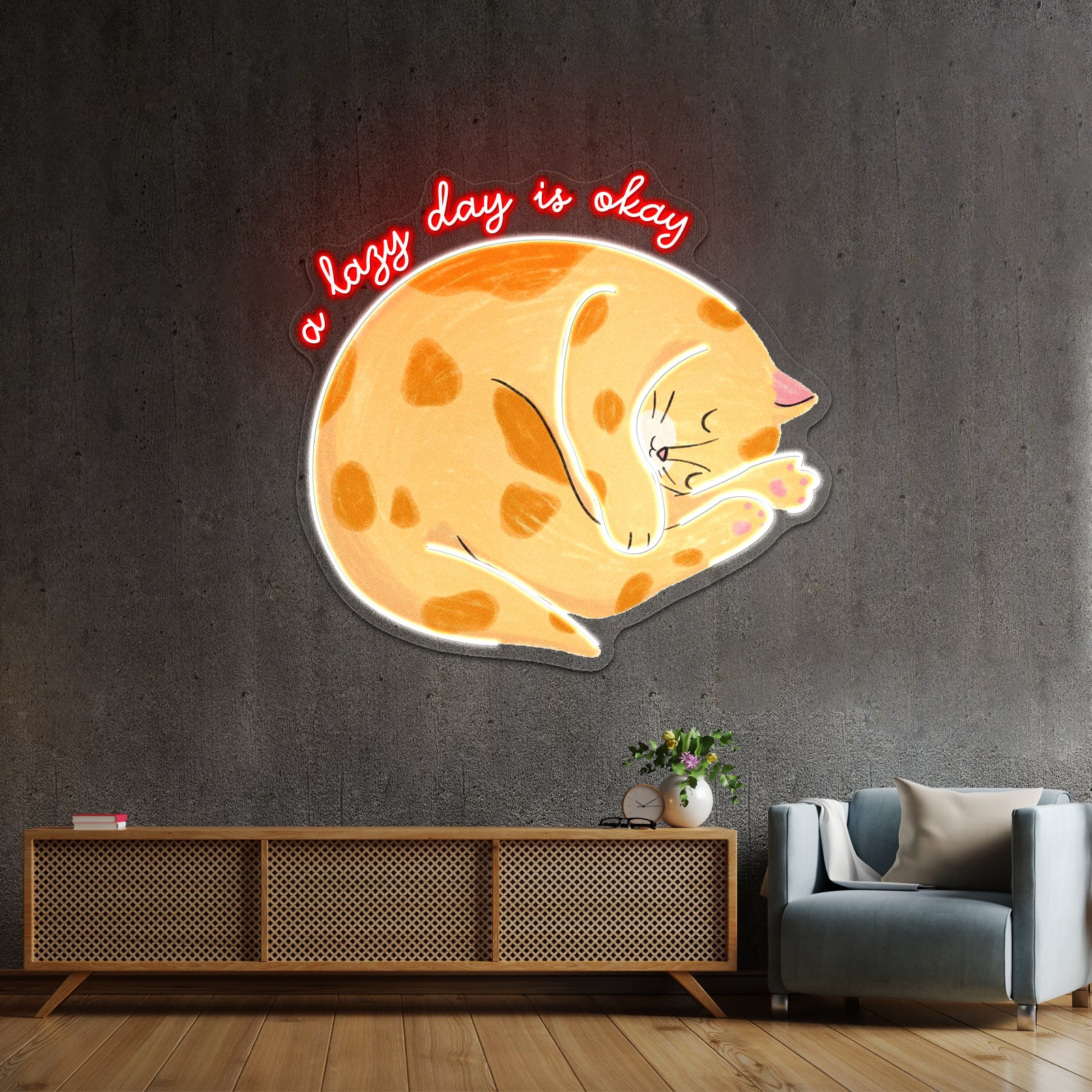 A Lazy Day Is Okay Cat Neon Signs For Cheap Neon Signs Artwork - LED neon sign view 8