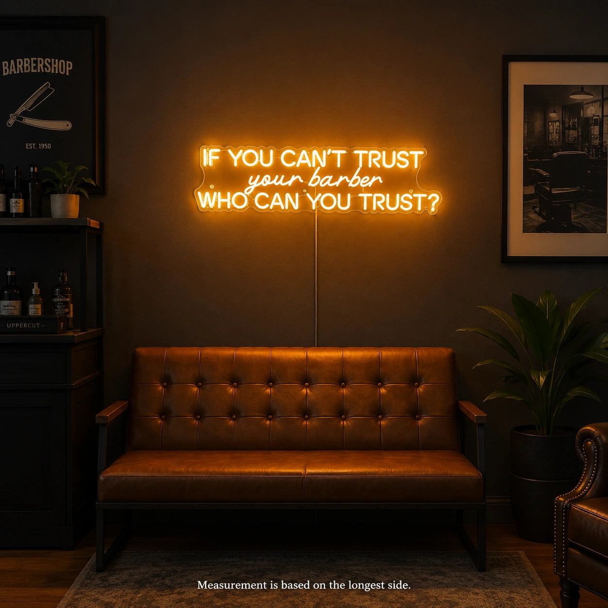 A Leather Couch With A LED Neon Sign - 04 Size Image
