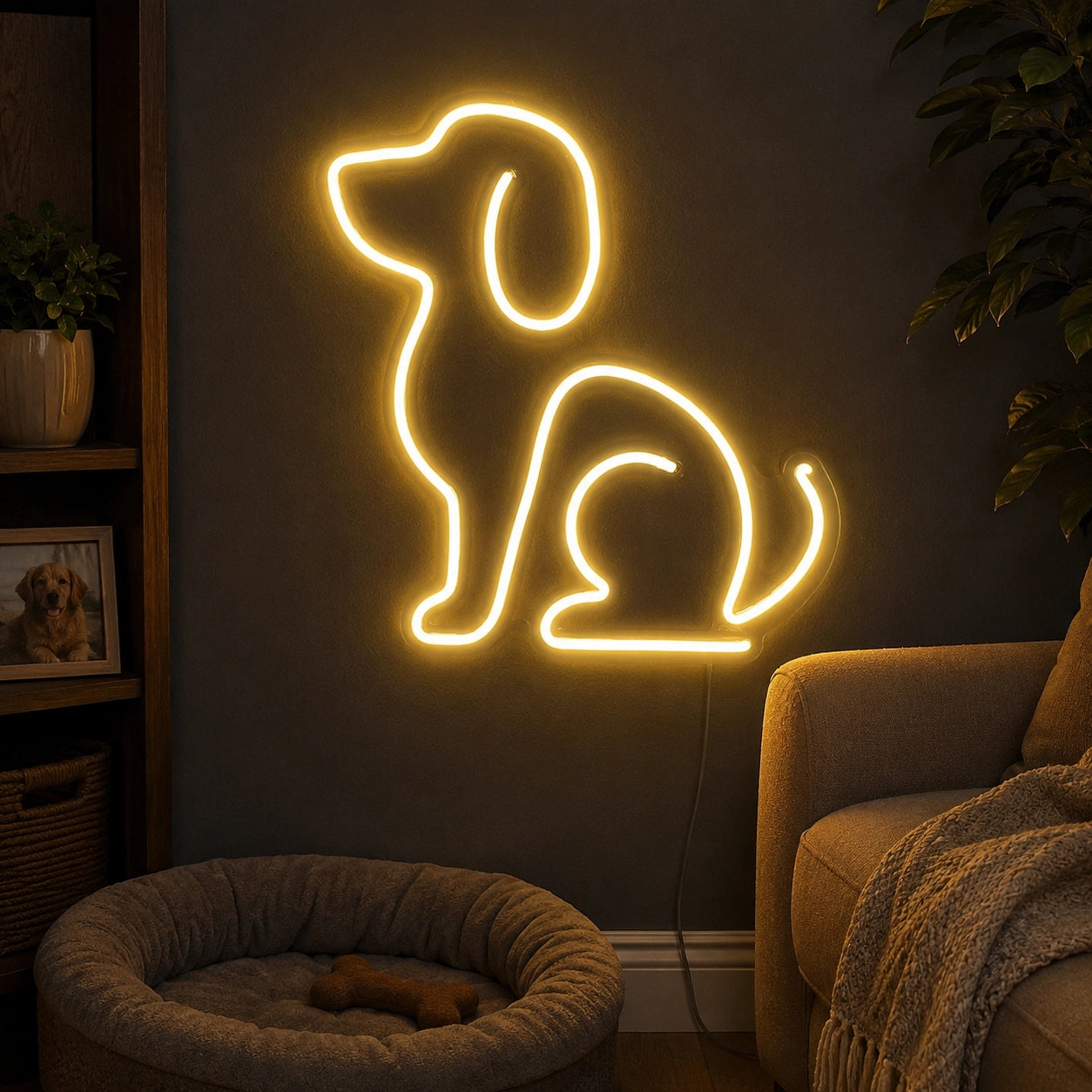 A Person Standing Next To LED Neon Sign Dog Neon Sign - 02 High-Converting Product Image