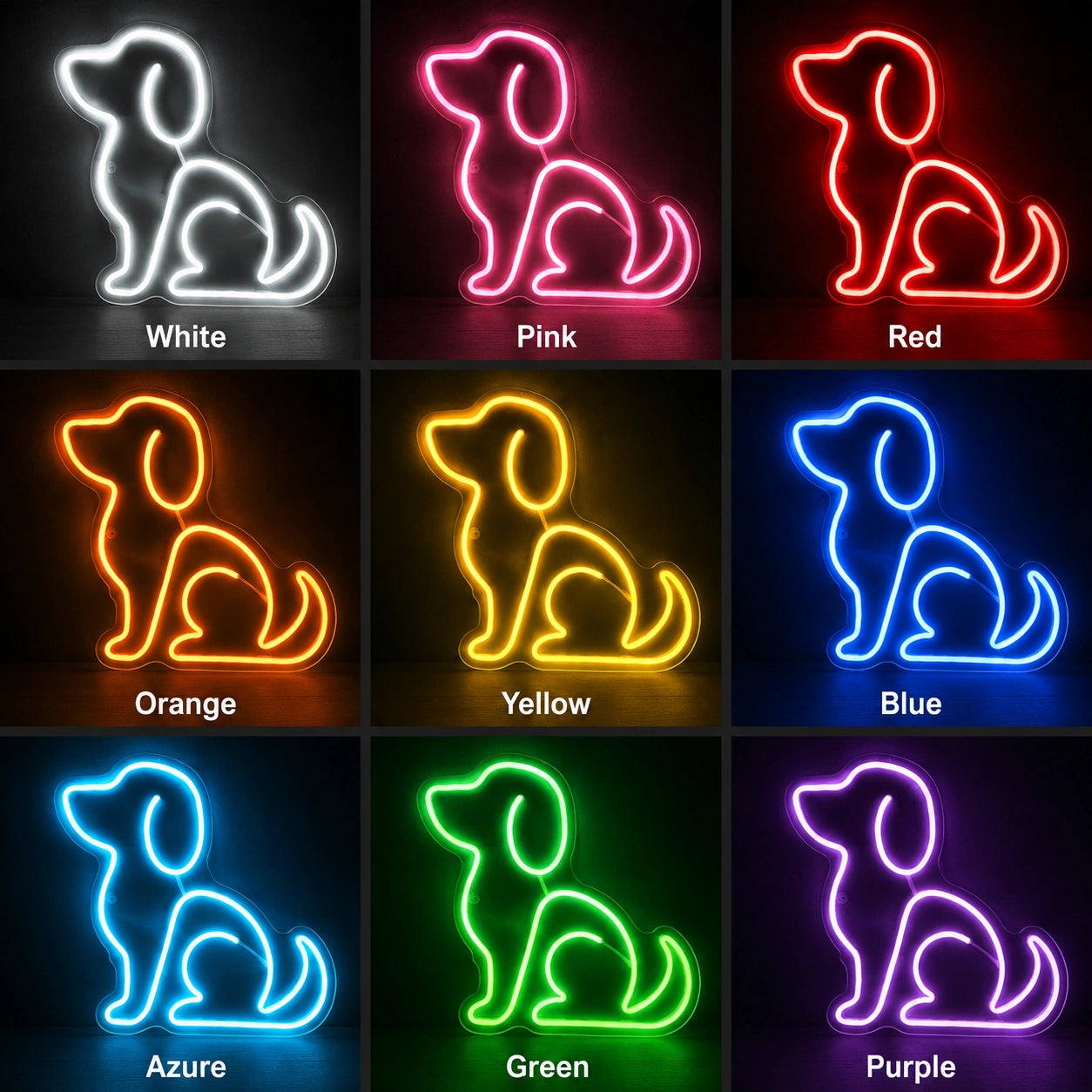 A Person Standing Next To LED Neon Sign Dog Neon Sign - 05 Color Grid