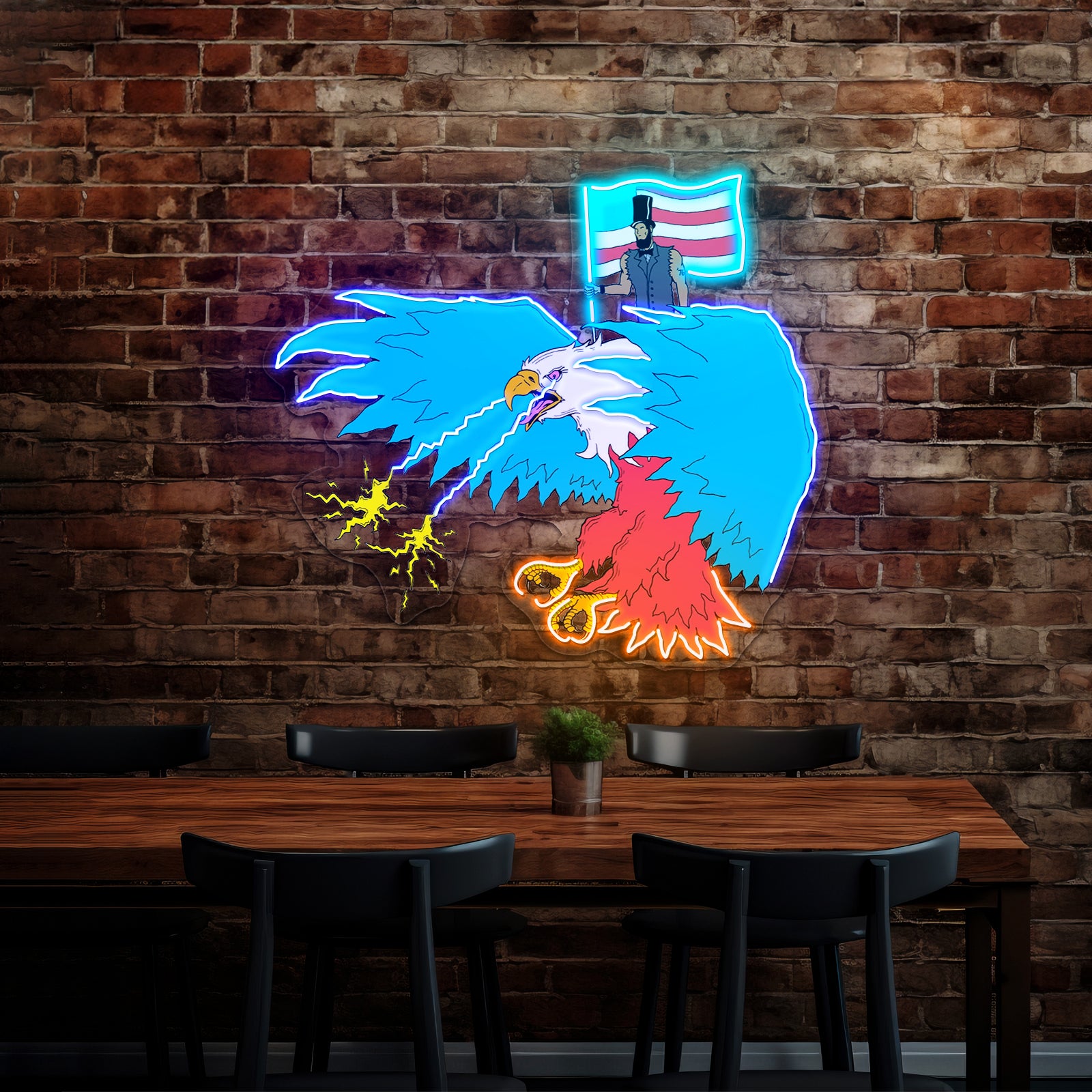 Abraham Lincoln Riding Eagle With Lasers Neon Signs For Aesthetic Neon Signs Artwork